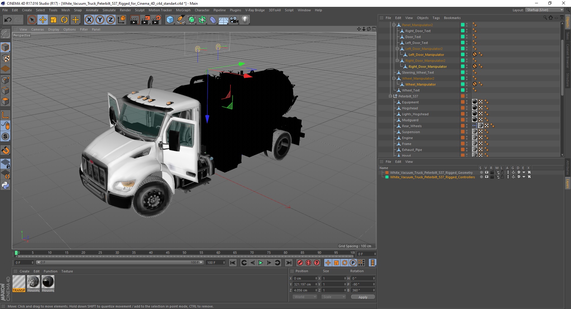 3D White Vacuum Truck Peterbilt 537 Rigged for Cinema 4D model