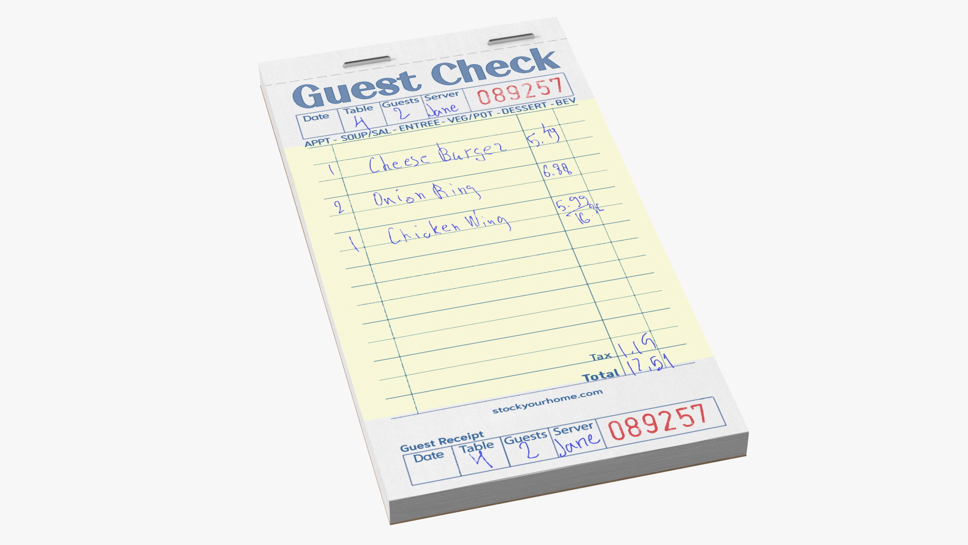 3D Filled Guest Check Book Yellow Pages