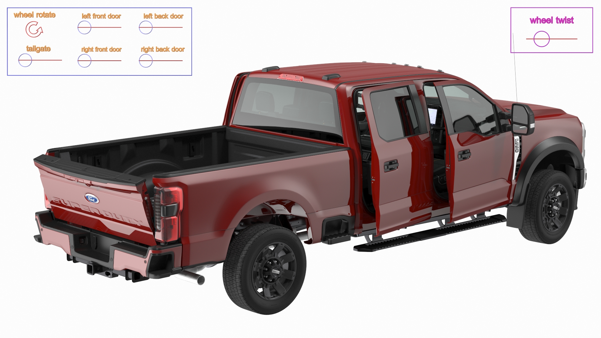 3D Ford Super Duty F550 Pickup Red Rigged model