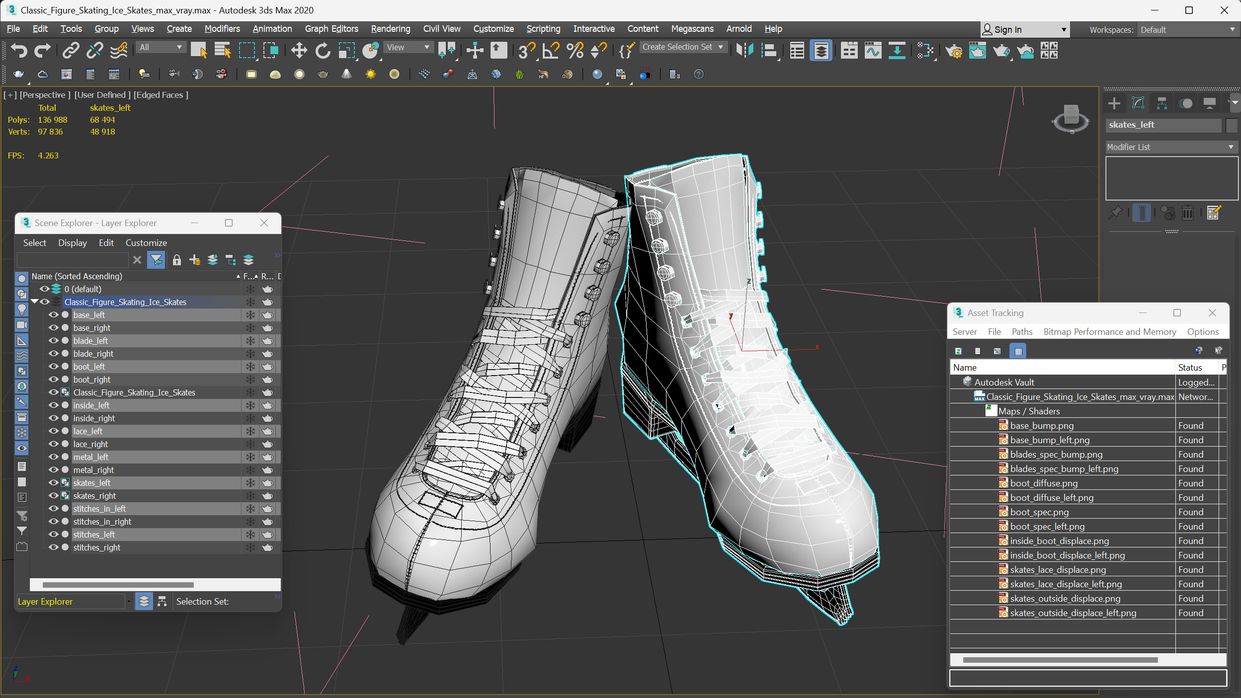 3D Classic Figure Skating Ice Skates model