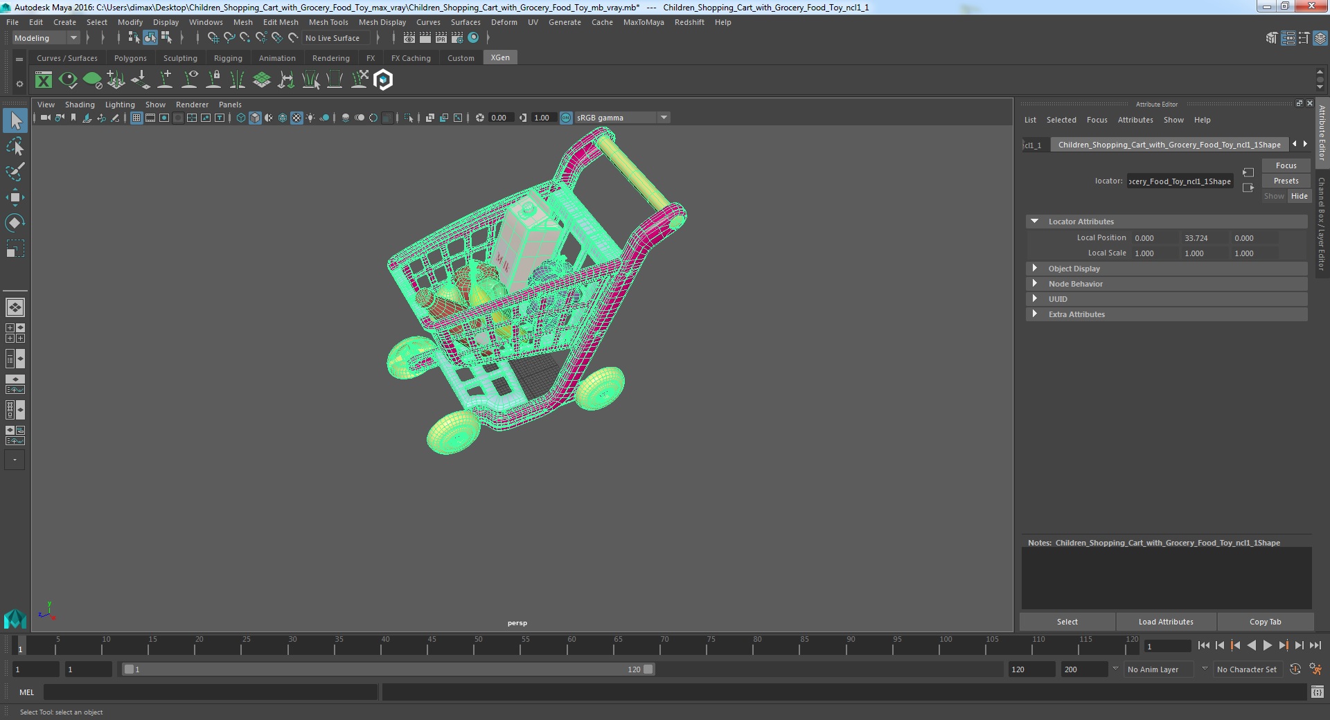 Children Shopping Cart with Grocery Food Toy 3D model