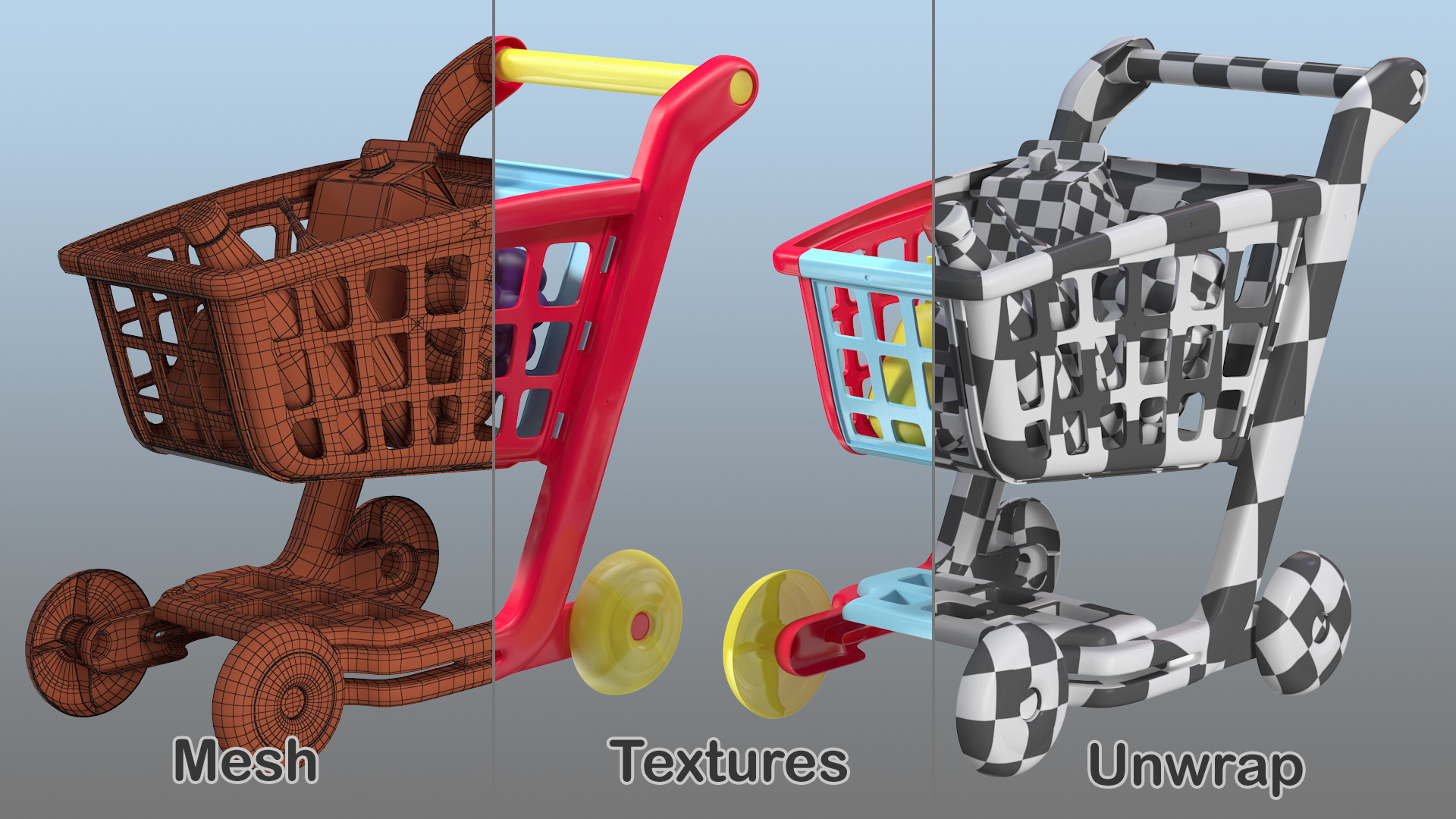 Children Shopping Cart with Grocery Food Toy 3D model