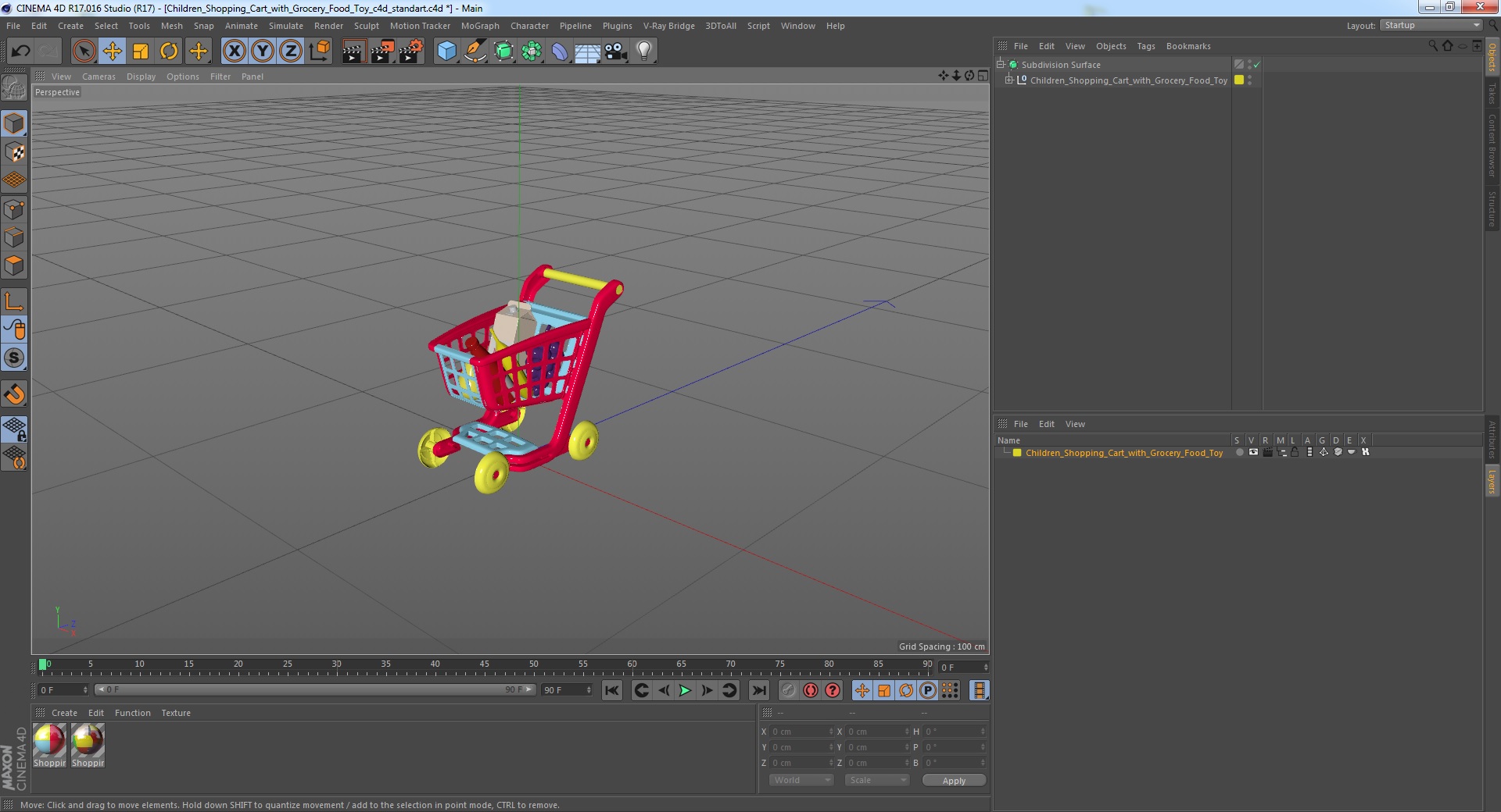 Children Shopping Cart with Grocery Food Toy 3D model