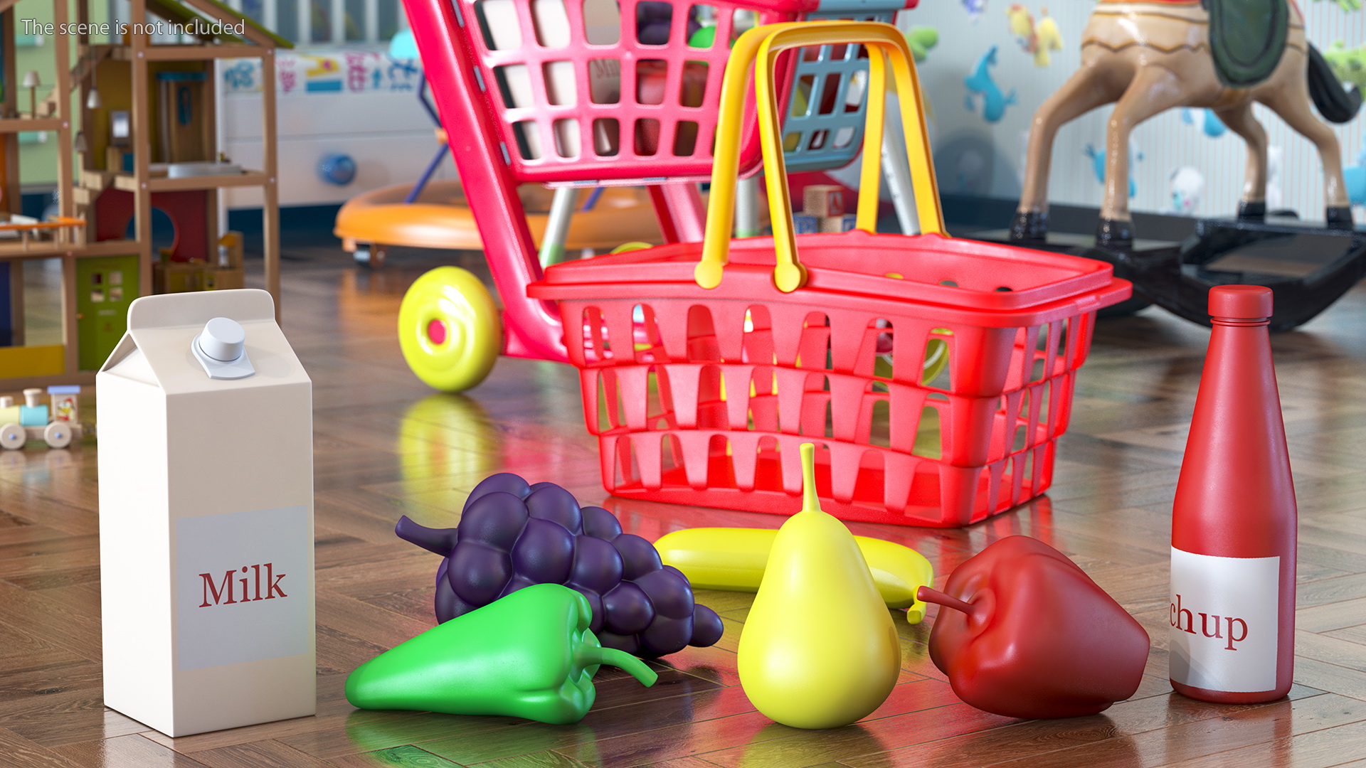 Children Shopping Cart with Grocery Food Toy 3D model