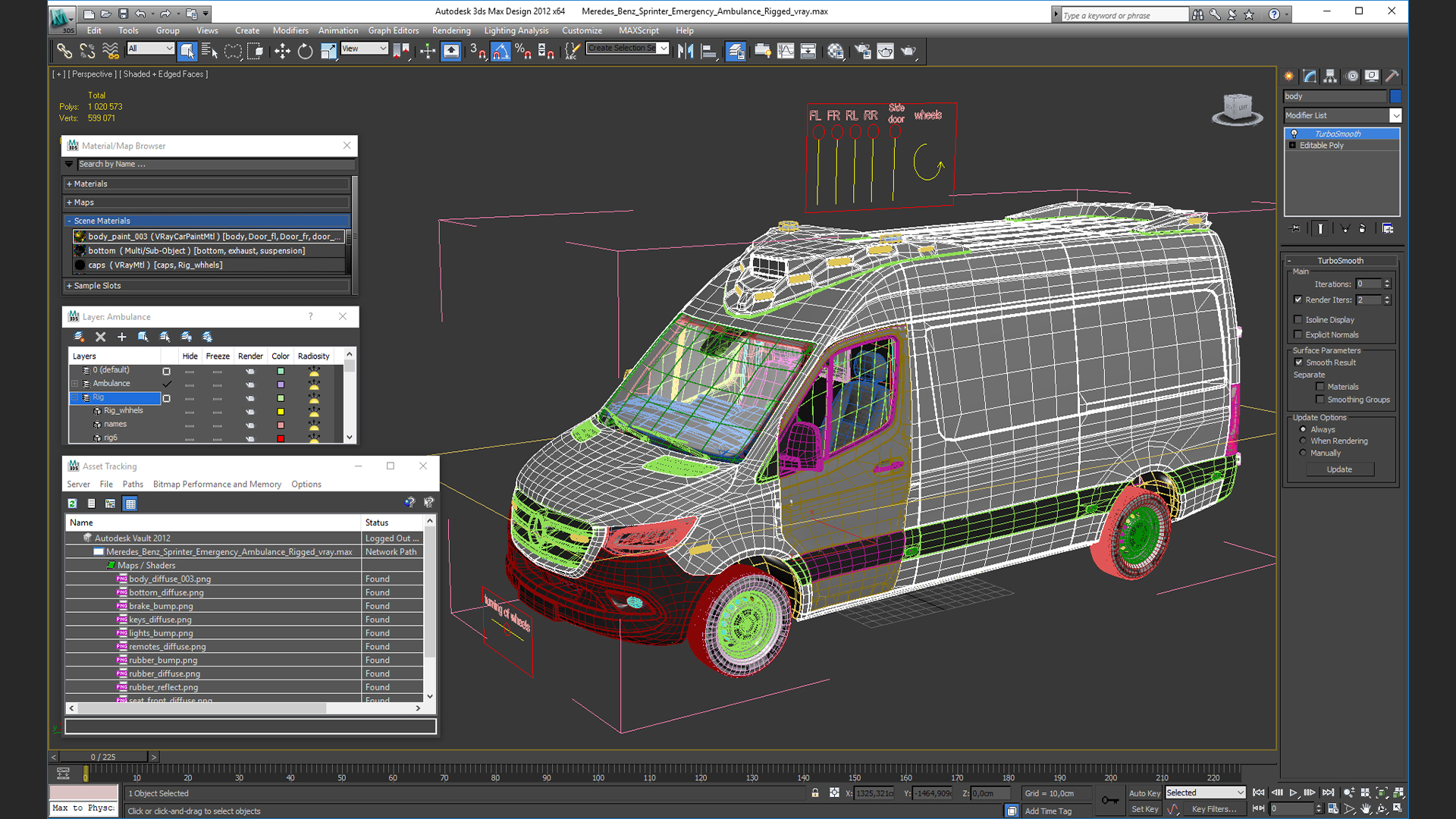 3D Meredes Benz Sprinter Emergency Ambulance Rigged model