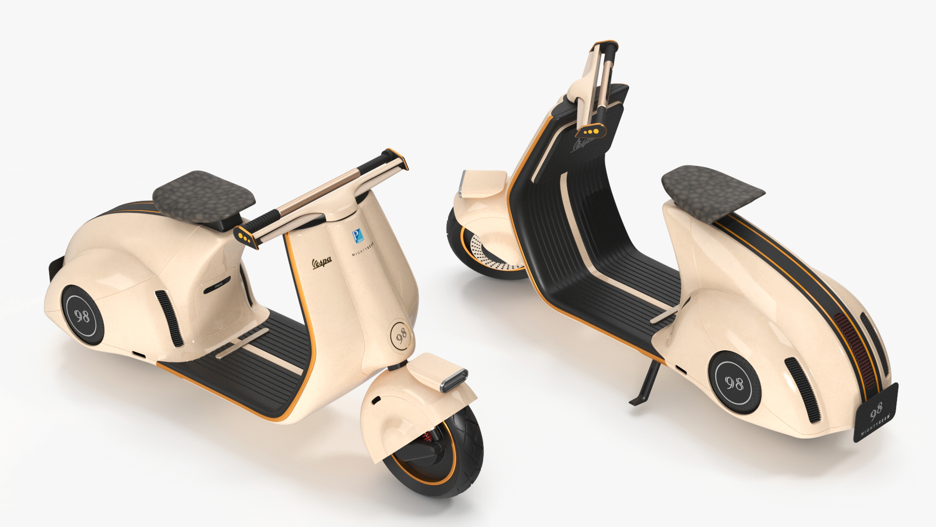 3D Concept Electric Scooter Vespa 98 Beige Rigged