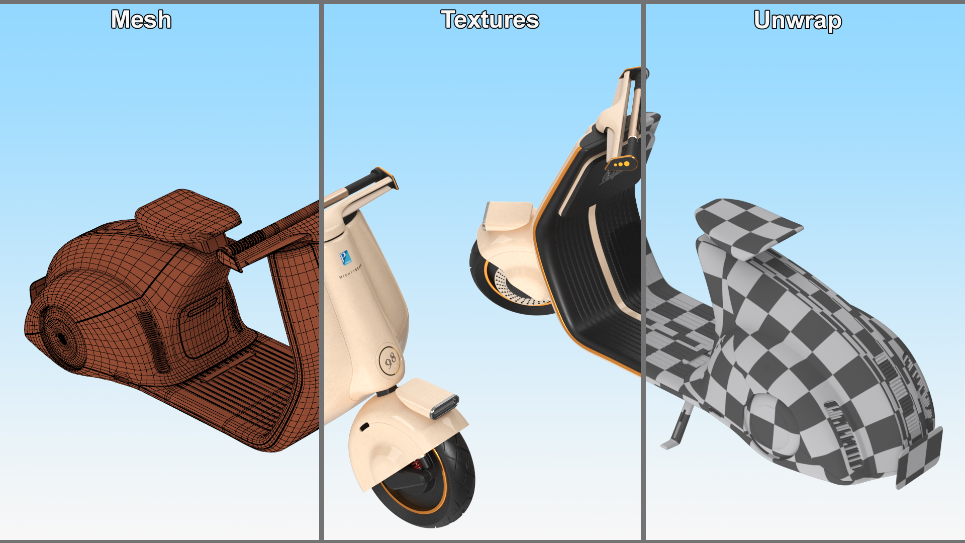 3D Concept Electric Scooter Vespa 98 Beige Rigged