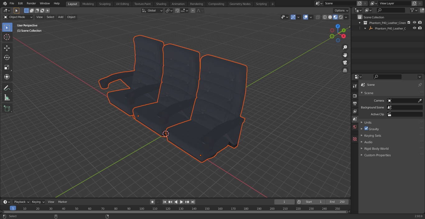 3D model Phantom P40 Leather Cinema Chairs for Three Places