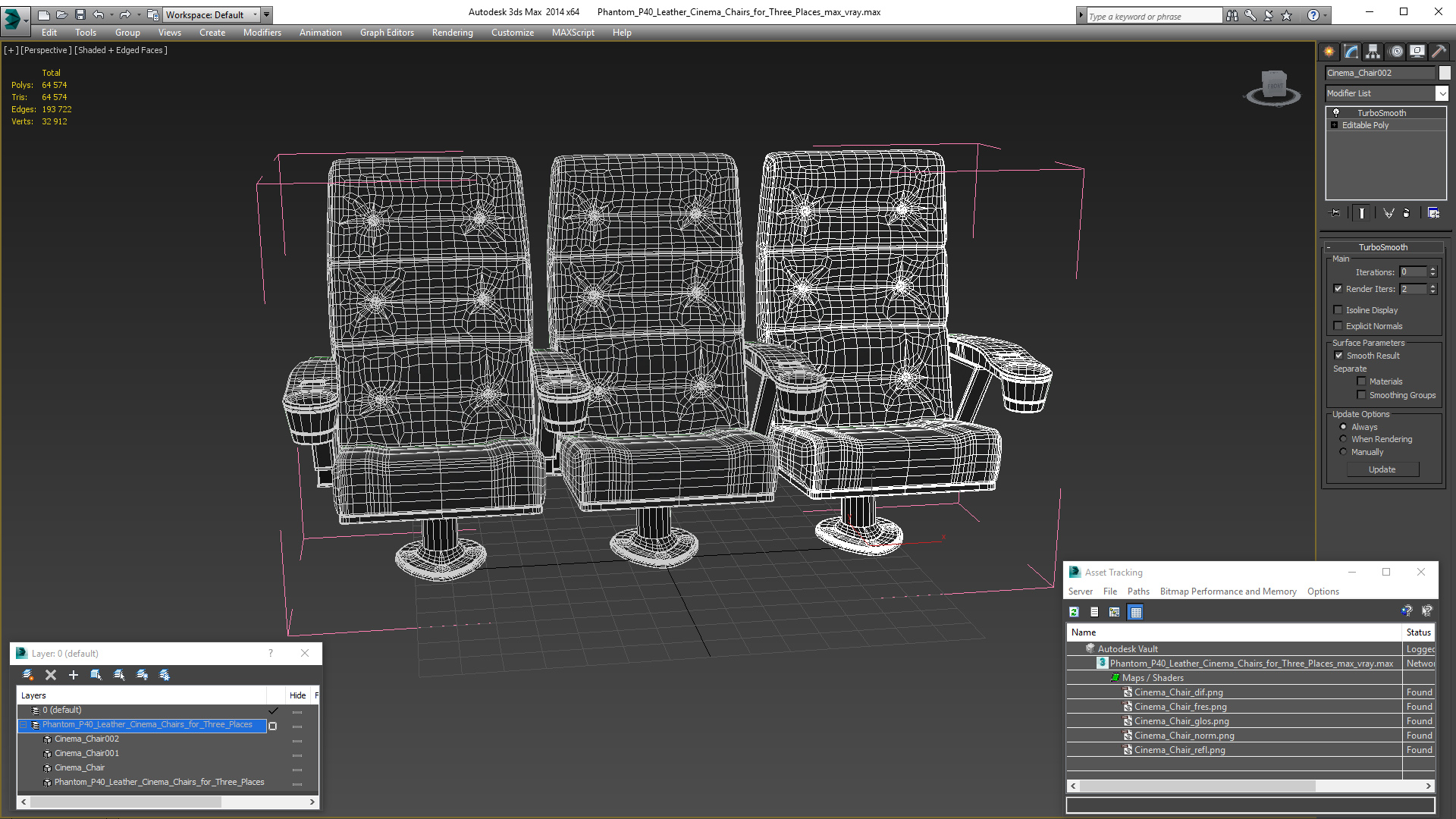 3D model Phantom P40 Leather Cinema Chairs for Three Places