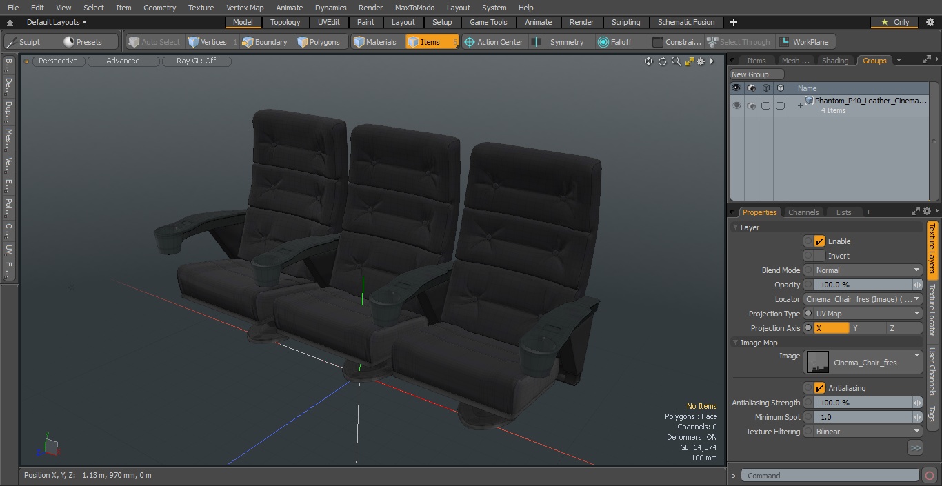 3D model Phantom P40 Leather Cinema Chairs for Three Places