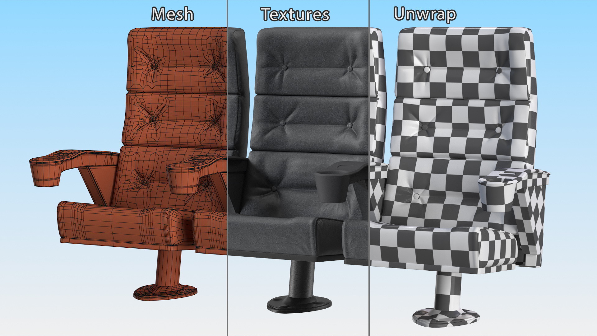 3D model Phantom P40 Leather Cinema Chairs for Three Places