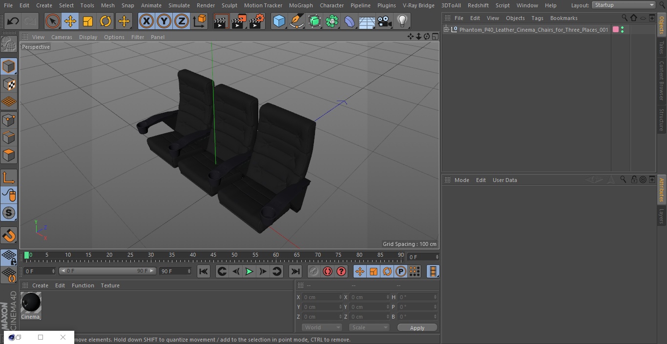 3D model Phantom P40 Leather Cinema Chairs for Three Places