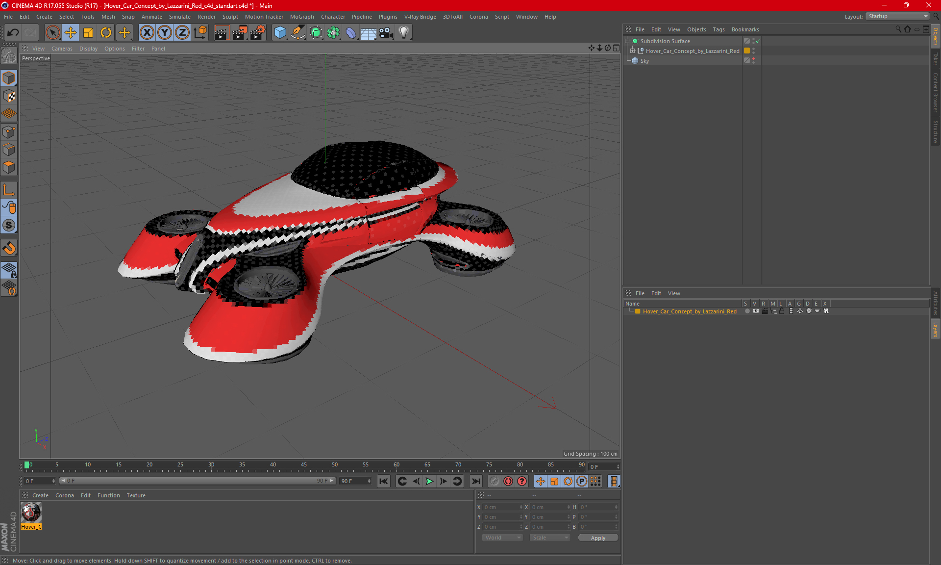 Hover Car Concept by Lazzarini Red 3D model