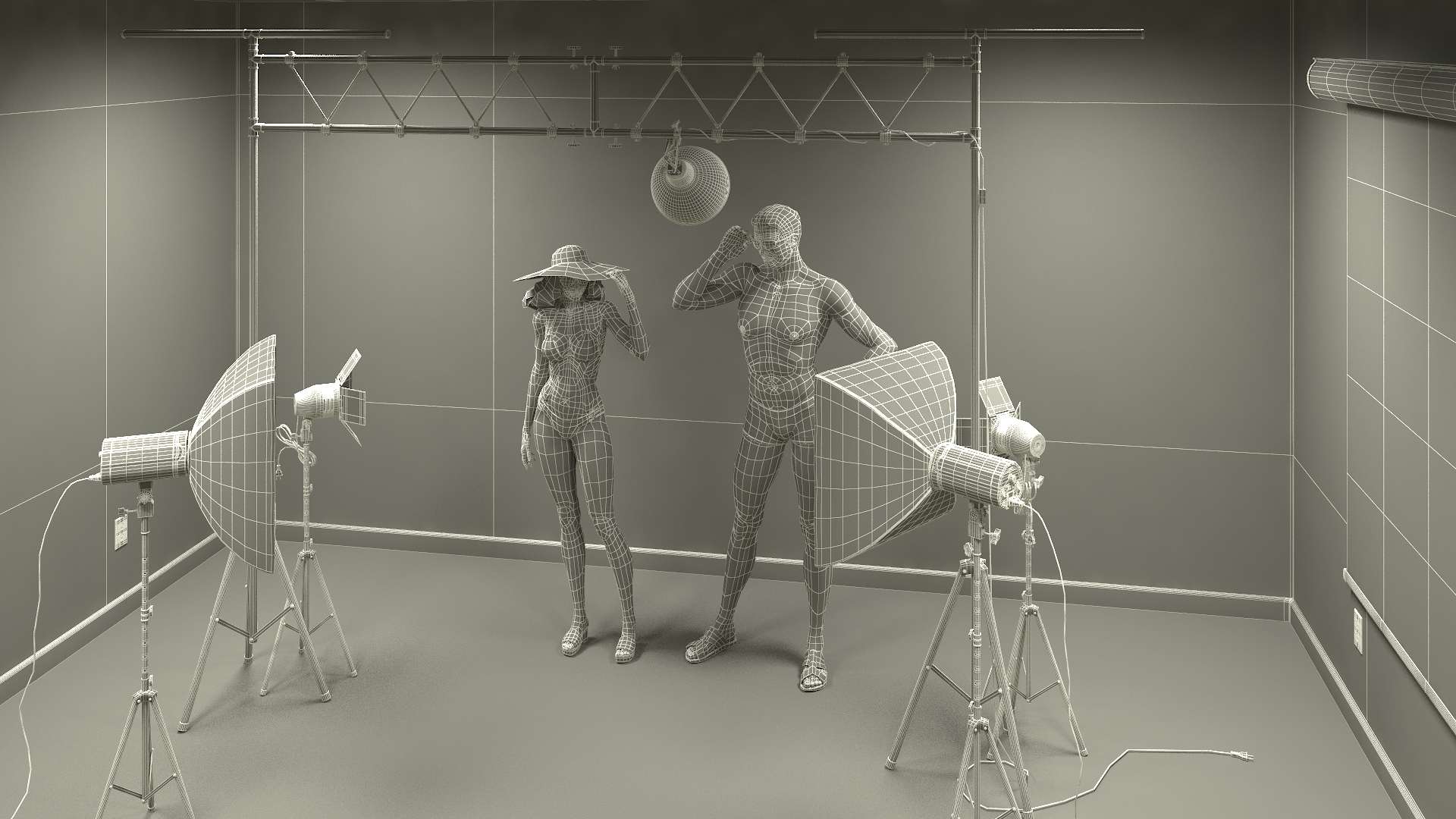 3D model Beachwear Fashion Photo Shoot Set with Male and Female Characters