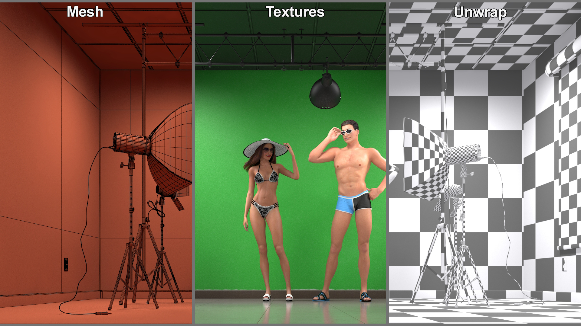 3D model Beachwear Fashion Photo Shoot Set with Male and Female Characters