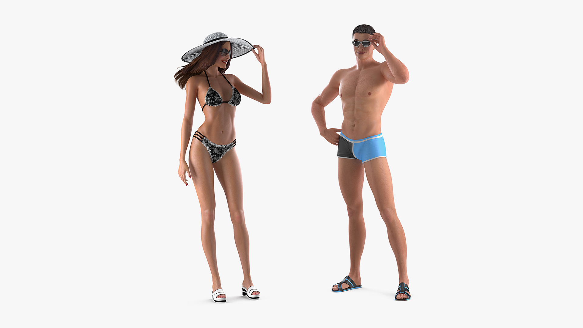 3D model Beachwear Fashion Photo Shoot Set with Male and Female Characters