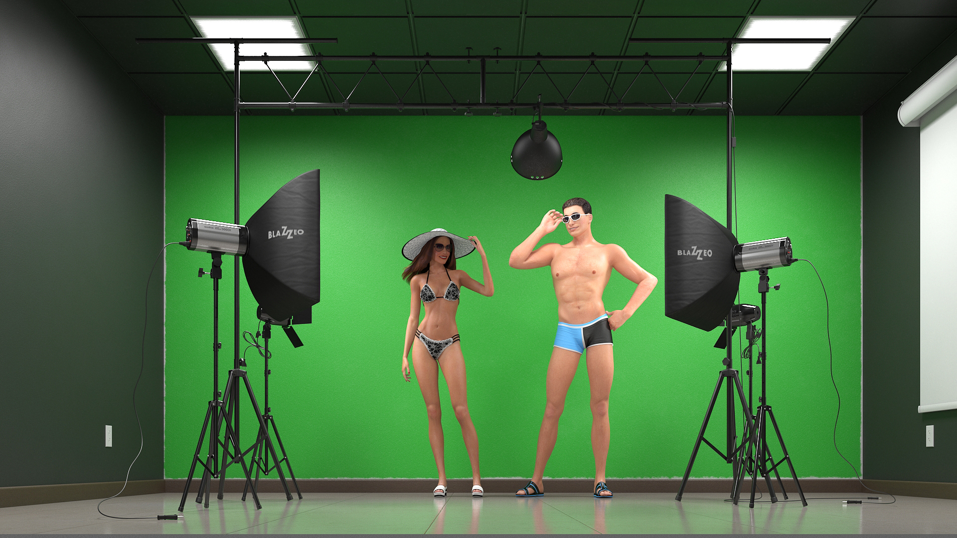 3D model Beachwear Fashion Photo Shoot Set with Male and Female Characters