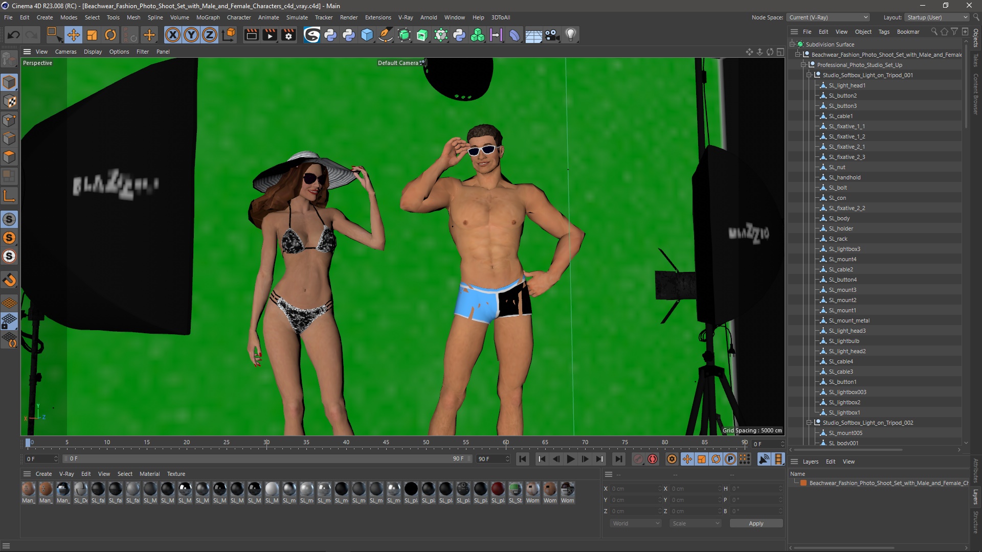 3D model Beachwear Fashion Photo Shoot Set with Male and Female Characters