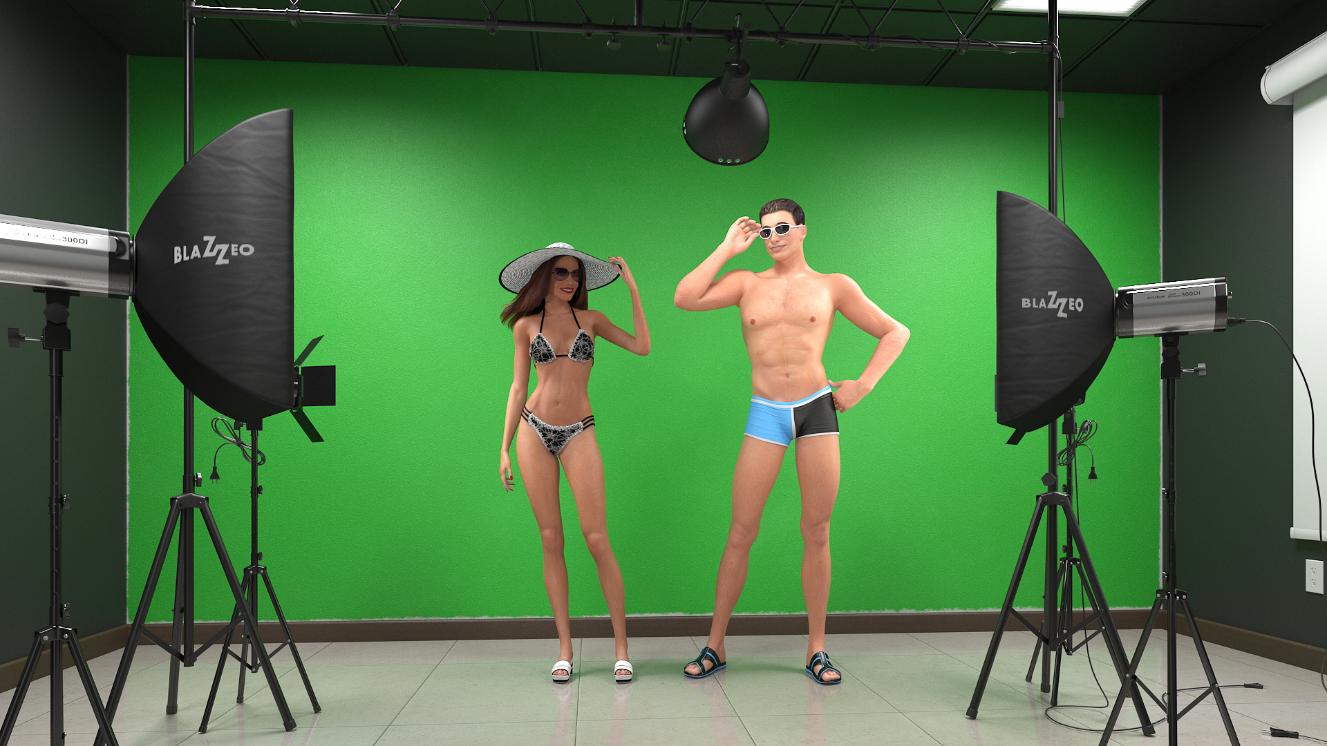 3D model Beachwear Fashion Photo Shoot Set with Male and Female Characters