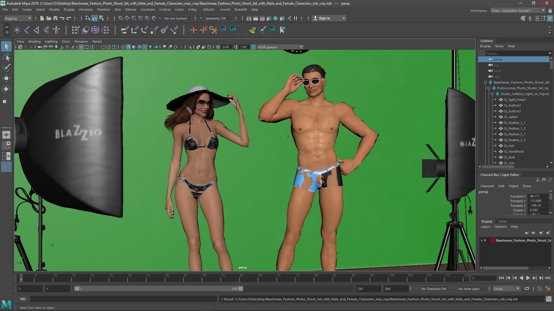 3D model Beachwear Fashion Photo Shoot Set with Male and Female Characters