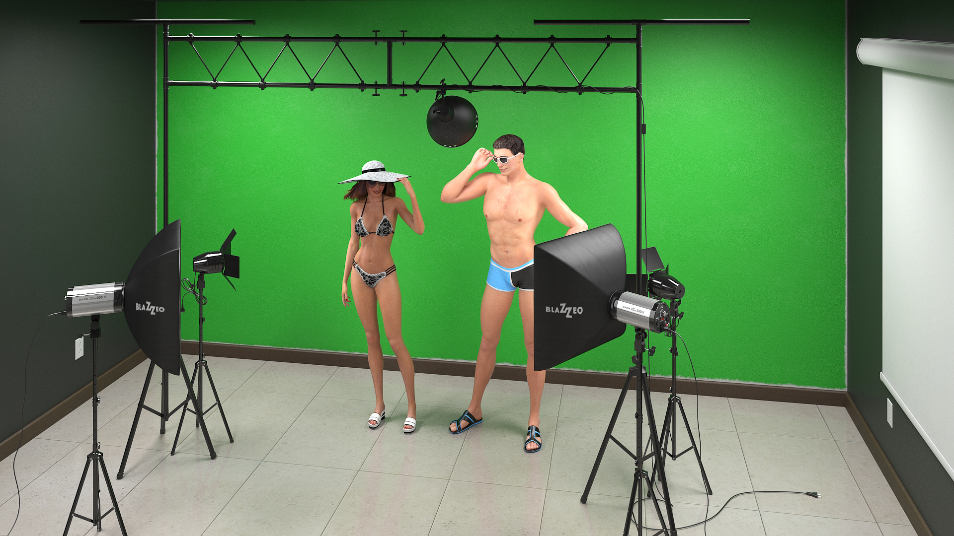 3D model Beachwear Fashion Photo Shoot Set with Male and Female Characters
