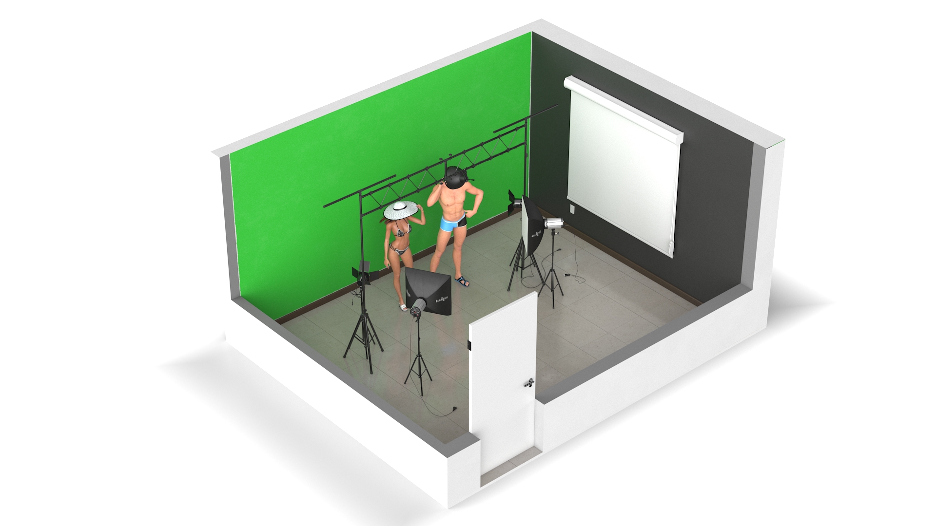3D model Beachwear Fashion Photo Shoot Set with Male and Female Characters