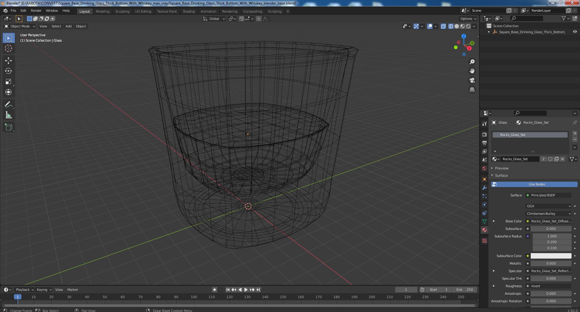 Square Base Drinking Glass Thick Bottom With Whiskey 3D