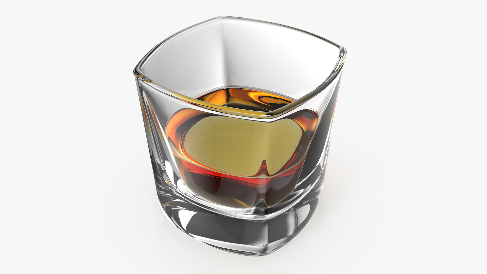 Square Base Drinking Glass Thick Bottom With Whiskey 3D