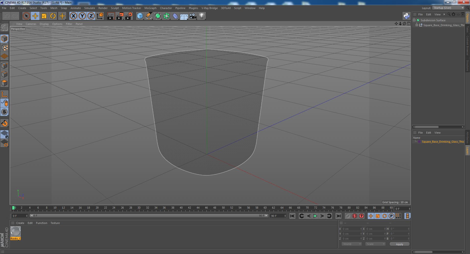 Square Base Drinking Glass Thick Bottom With Whiskey 3D