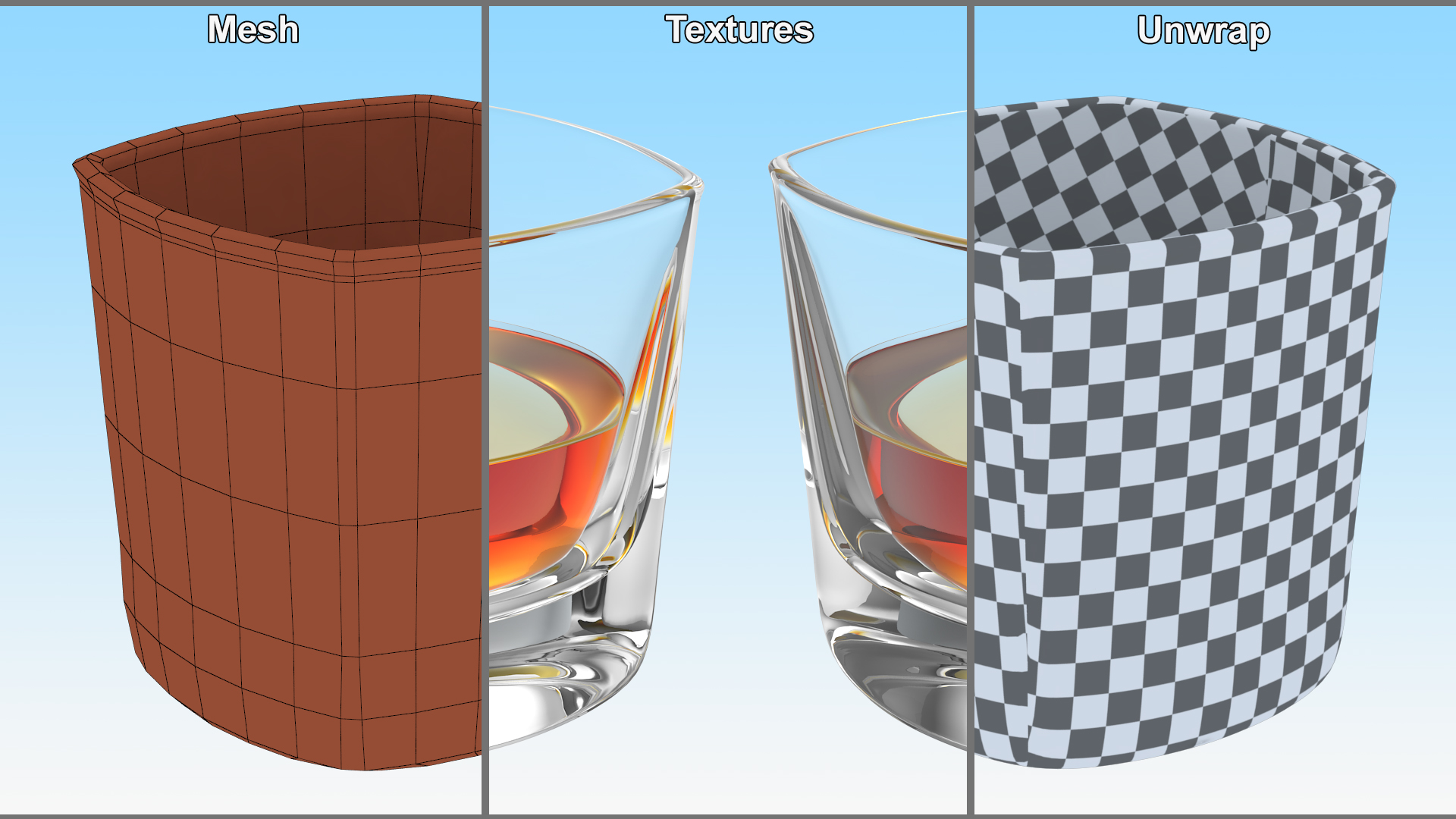 Square Base Drinking Glass Thick Bottom With Whiskey 3D