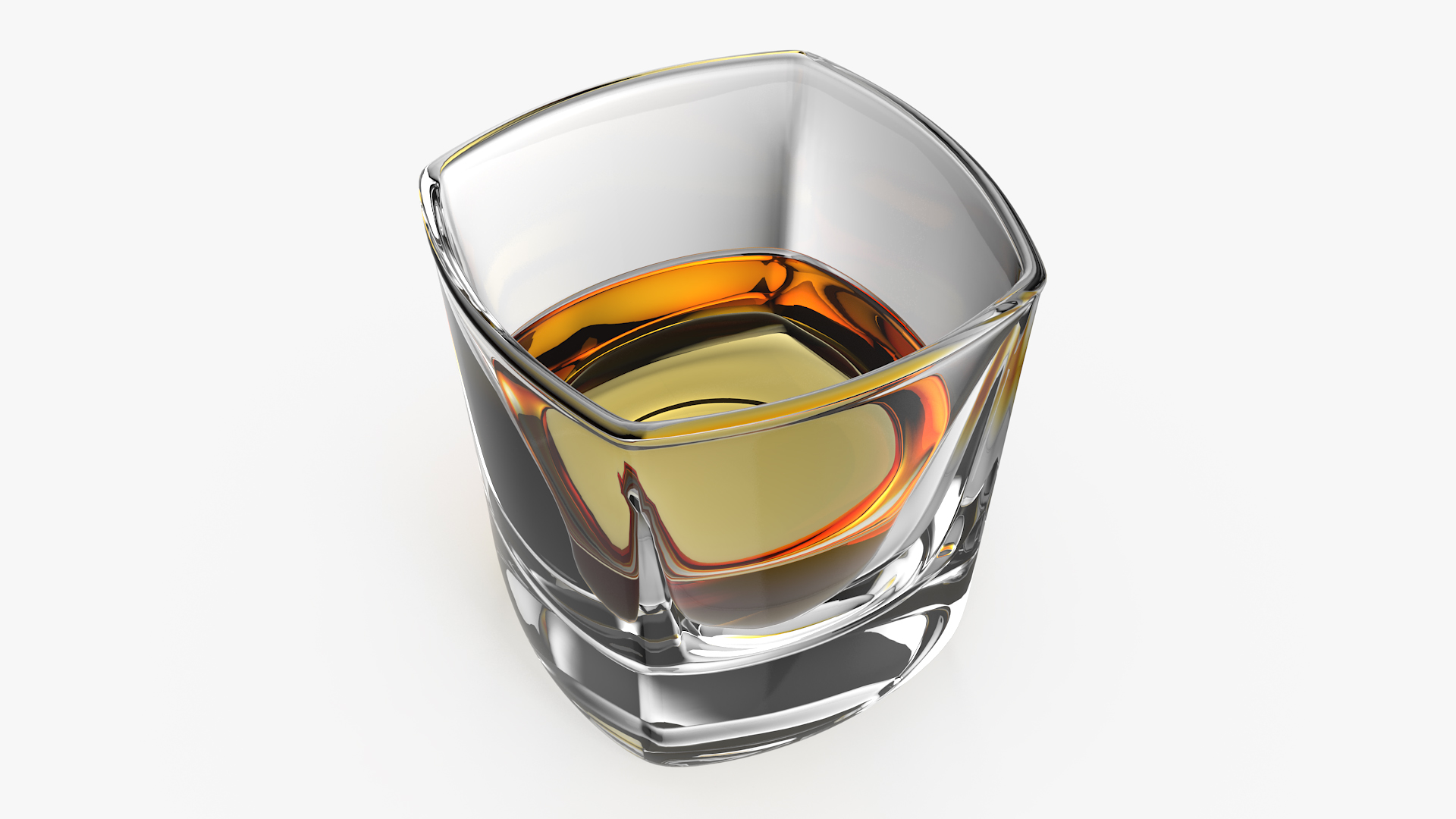 Square Base Drinking Glass Thick Bottom With Whiskey 3D