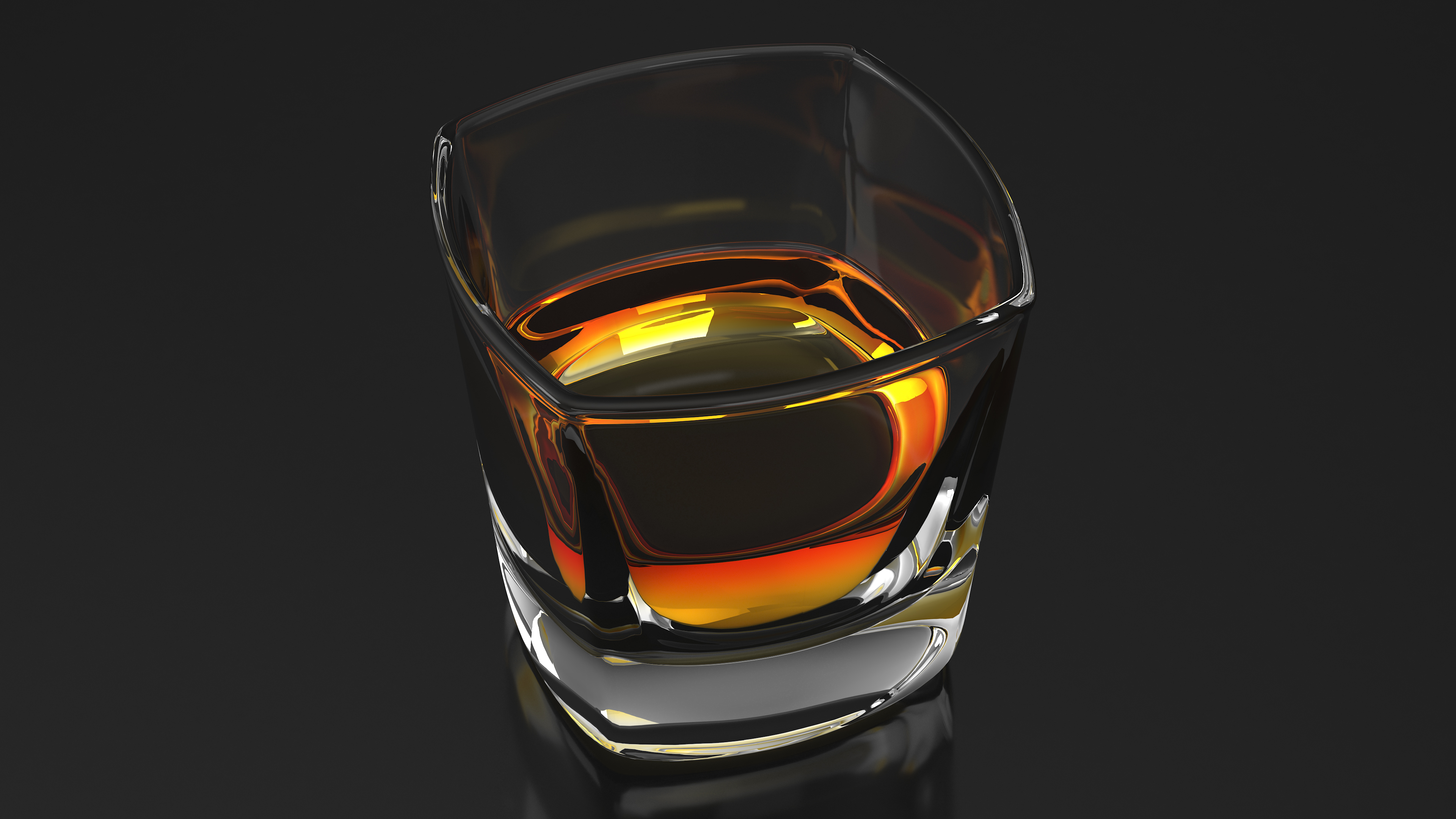 Square Base Drinking Glass Thick Bottom With Whiskey 3D