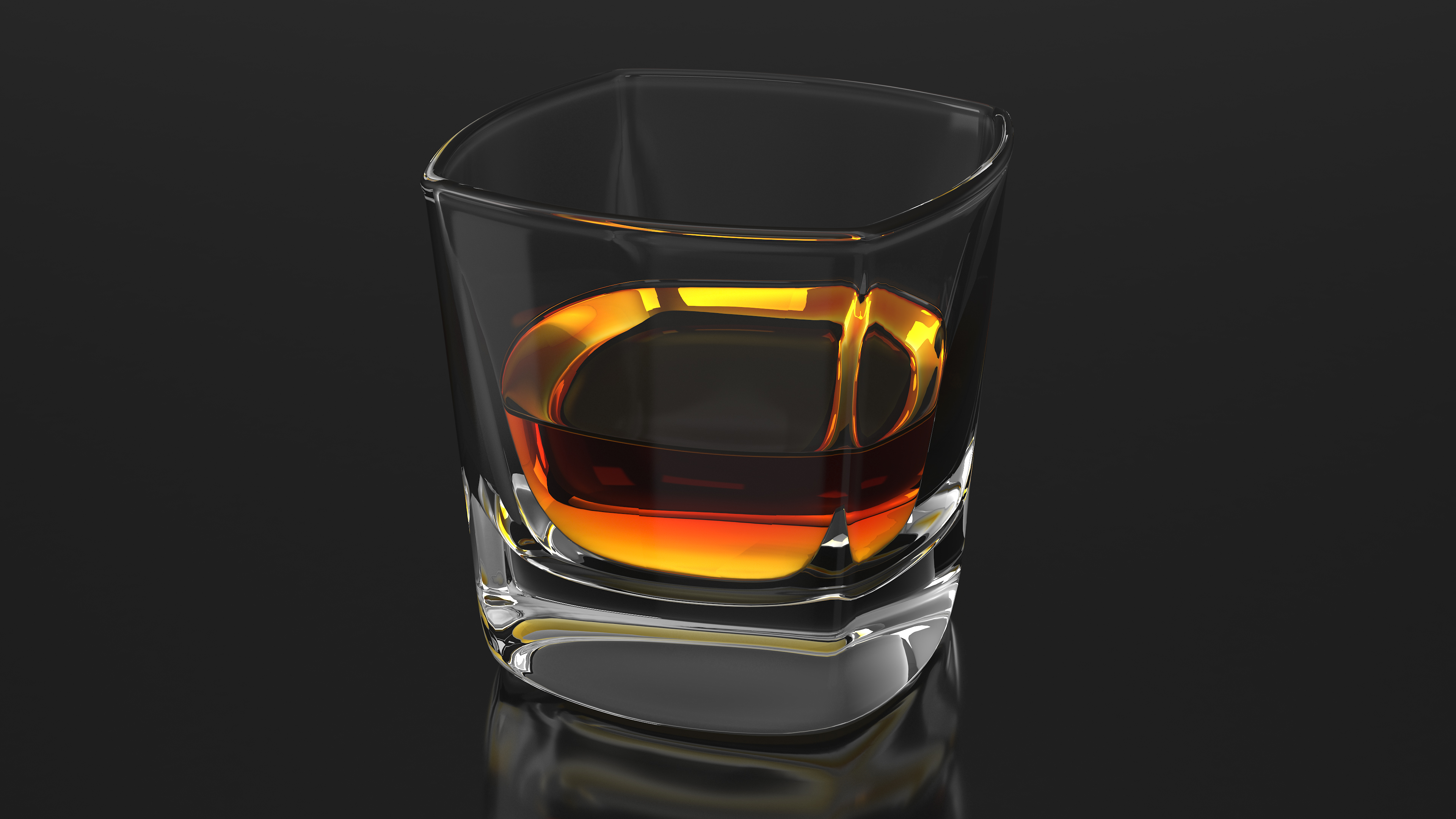 Square Base Drinking Glass Thick Bottom With Whiskey 3D
