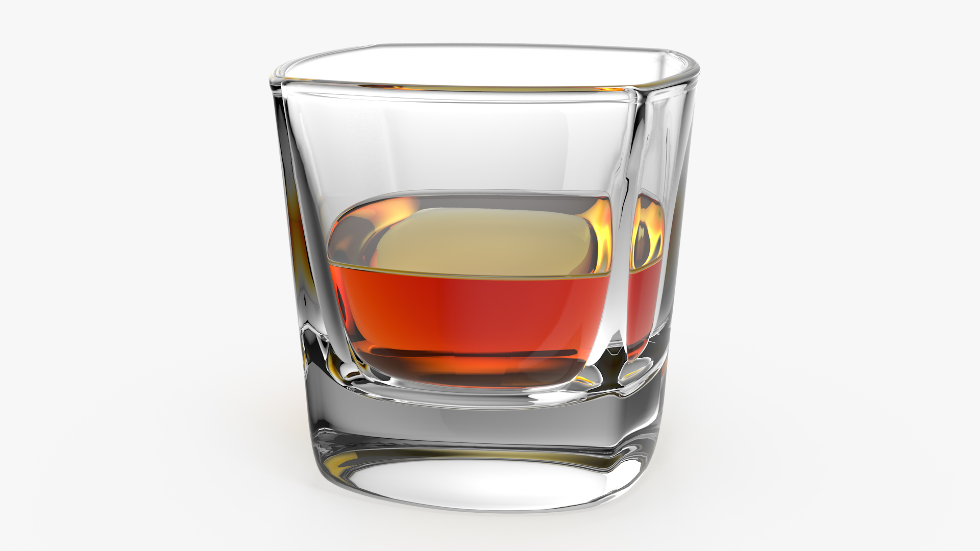 Square Base Drinking Glass Thick Bottom With Whiskey 3D