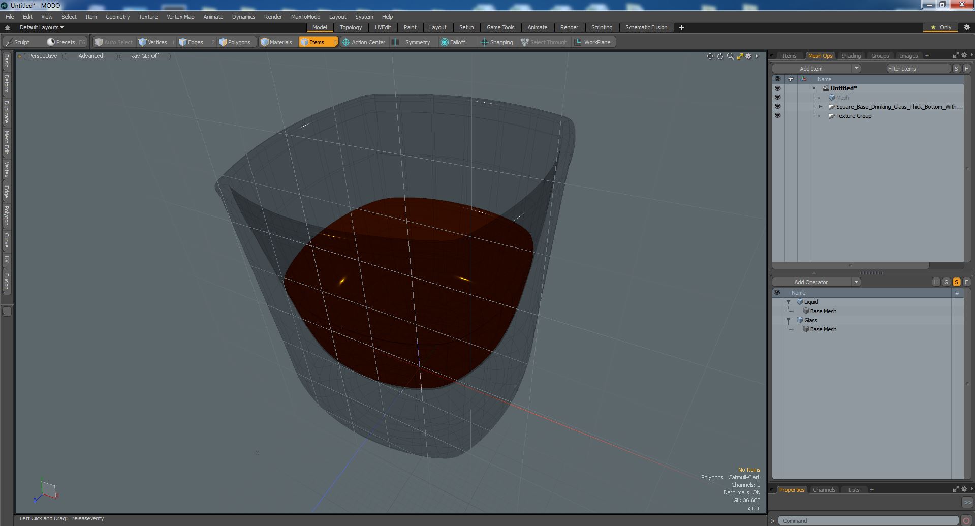 Square Base Drinking Glass Thick Bottom With Whiskey 3D