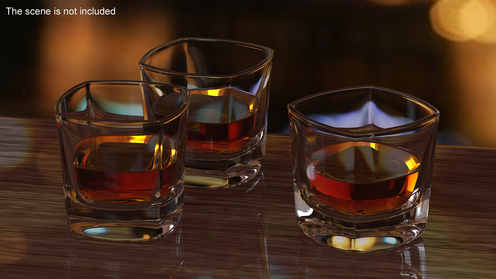 Square Base Drinking Glass Thick Bottom With Whiskey 3D