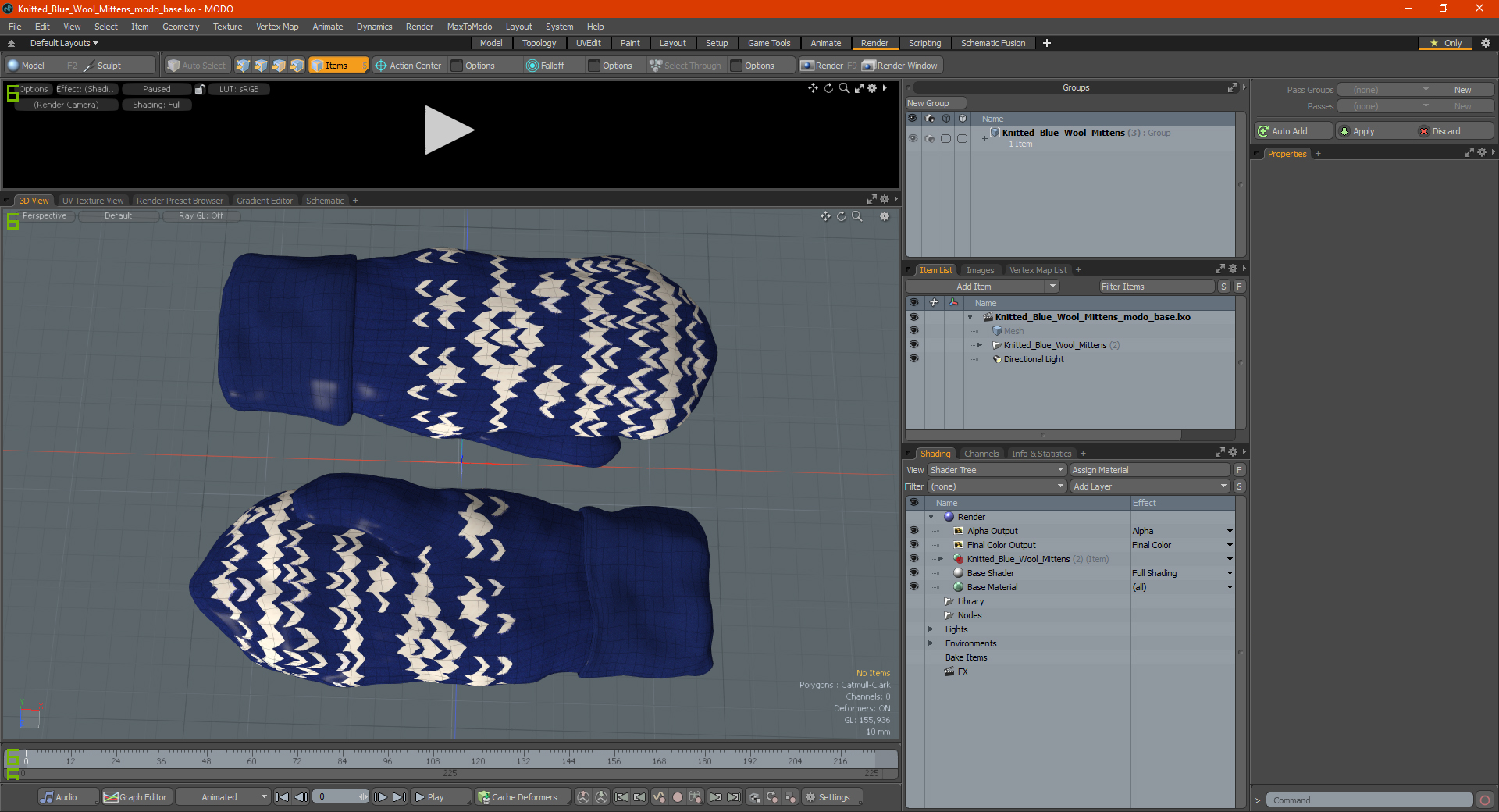 3D model Knitted Blue Wool Mittens