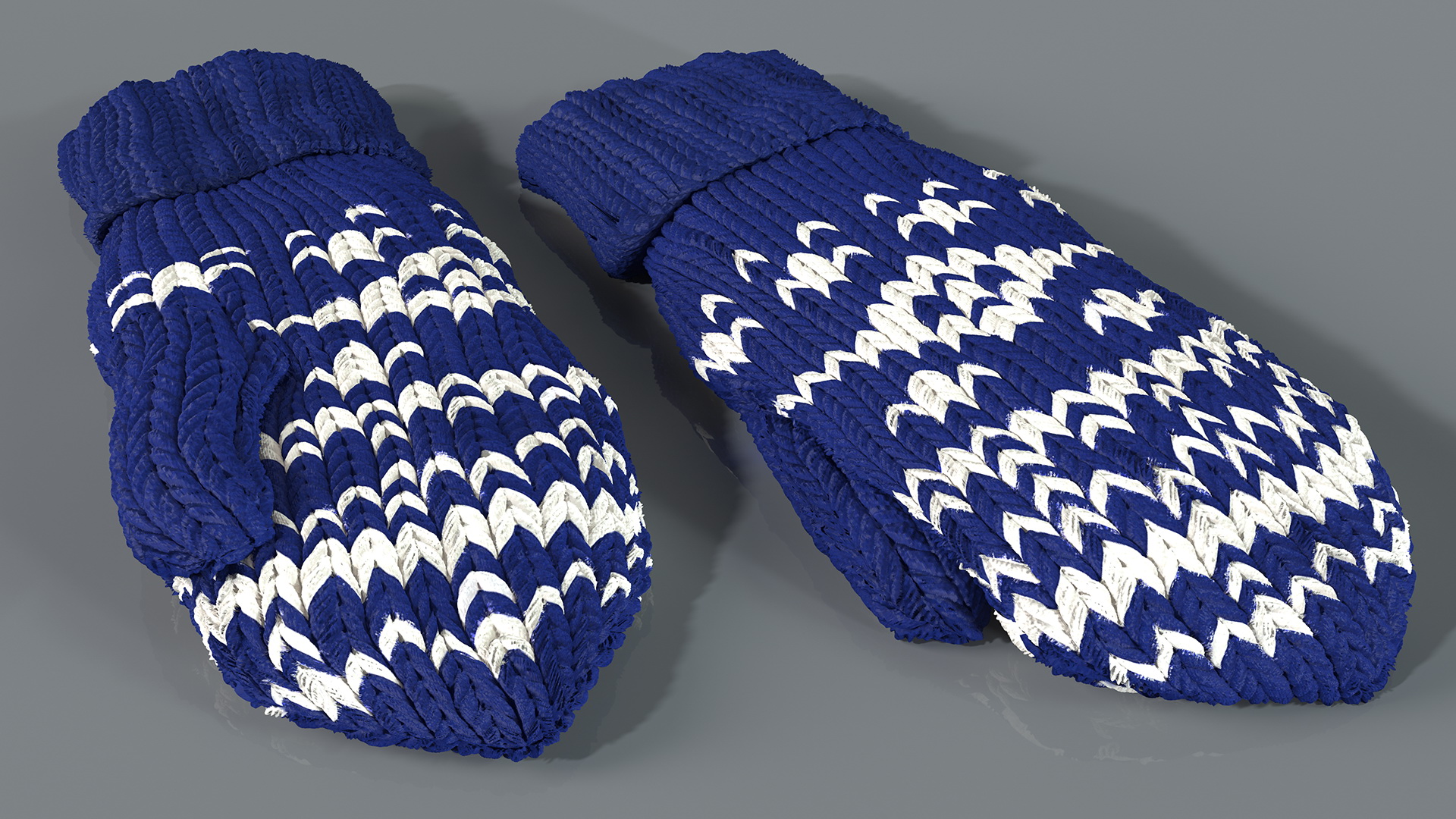 3D model Knitted Blue Wool Mittens