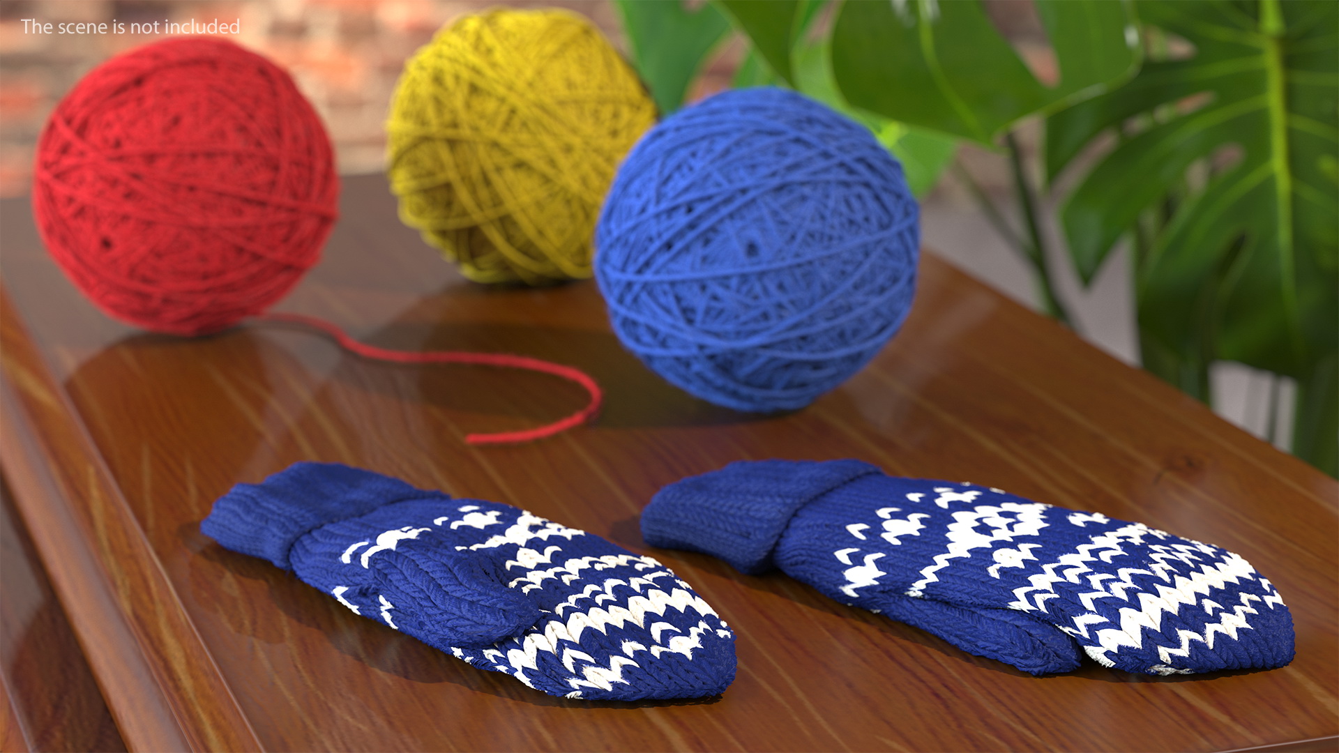 3D model Knitted Blue Wool Mittens