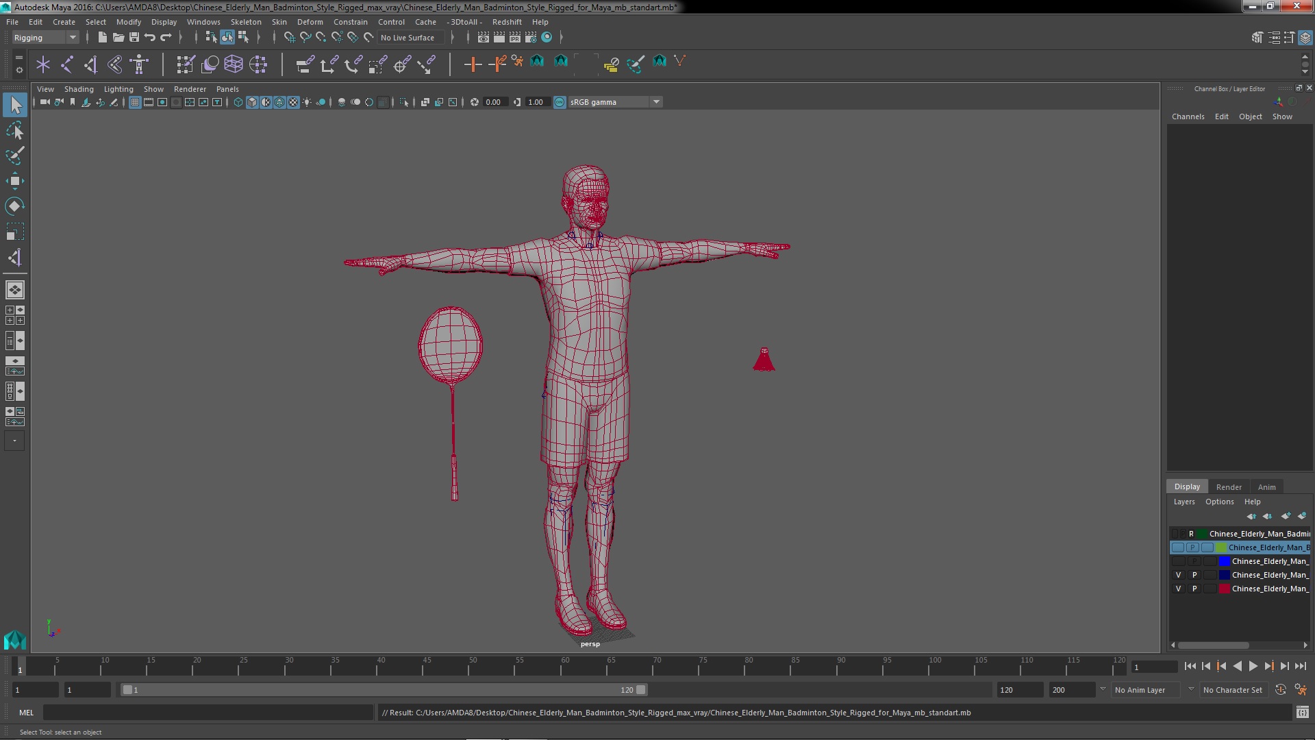3D Chinese Elderly Man Badminton Style Rigged for Maya