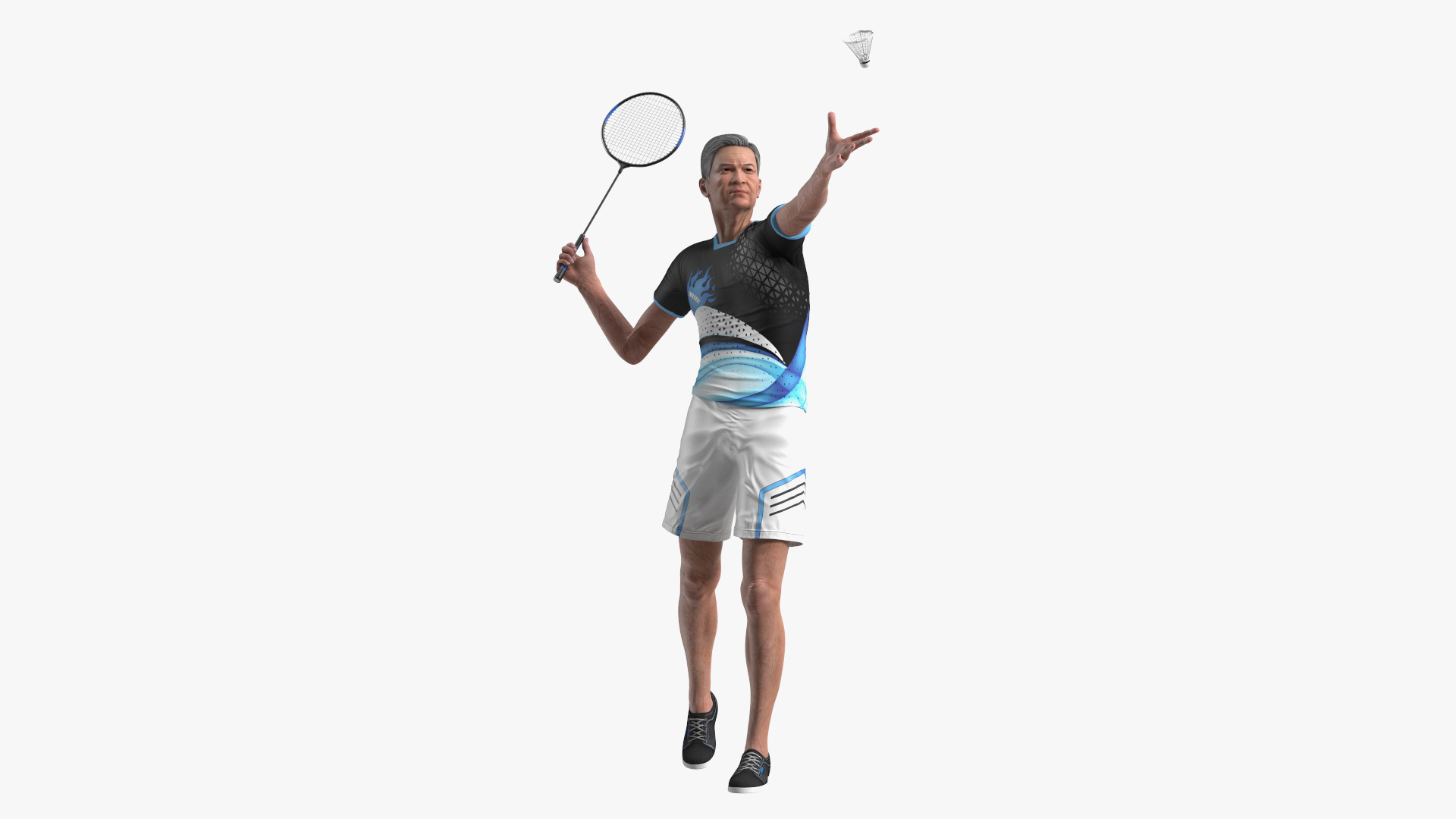 3D Chinese Elderly Man Badminton Style Rigged for Maya