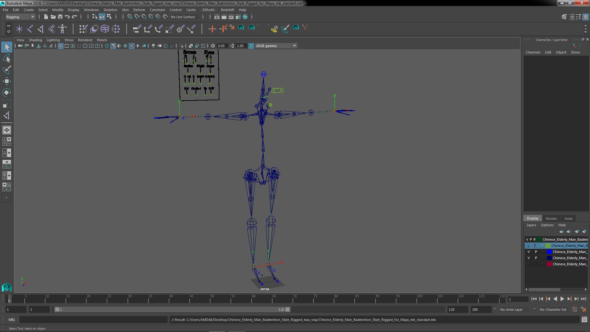 3D Chinese Elderly Man Badminton Style Rigged for Maya