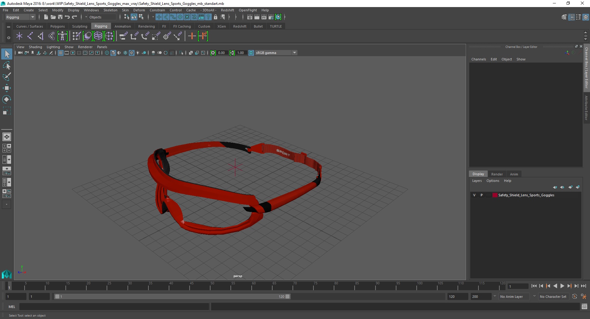 3D Safety Shield Lens Sports Goggles model