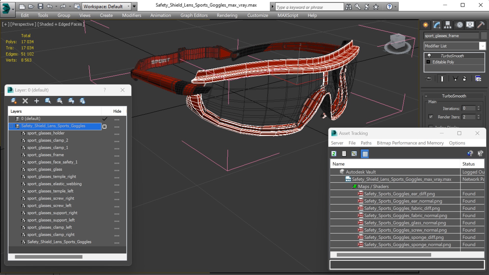 3D Safety Shield Lens Sports Goggles model