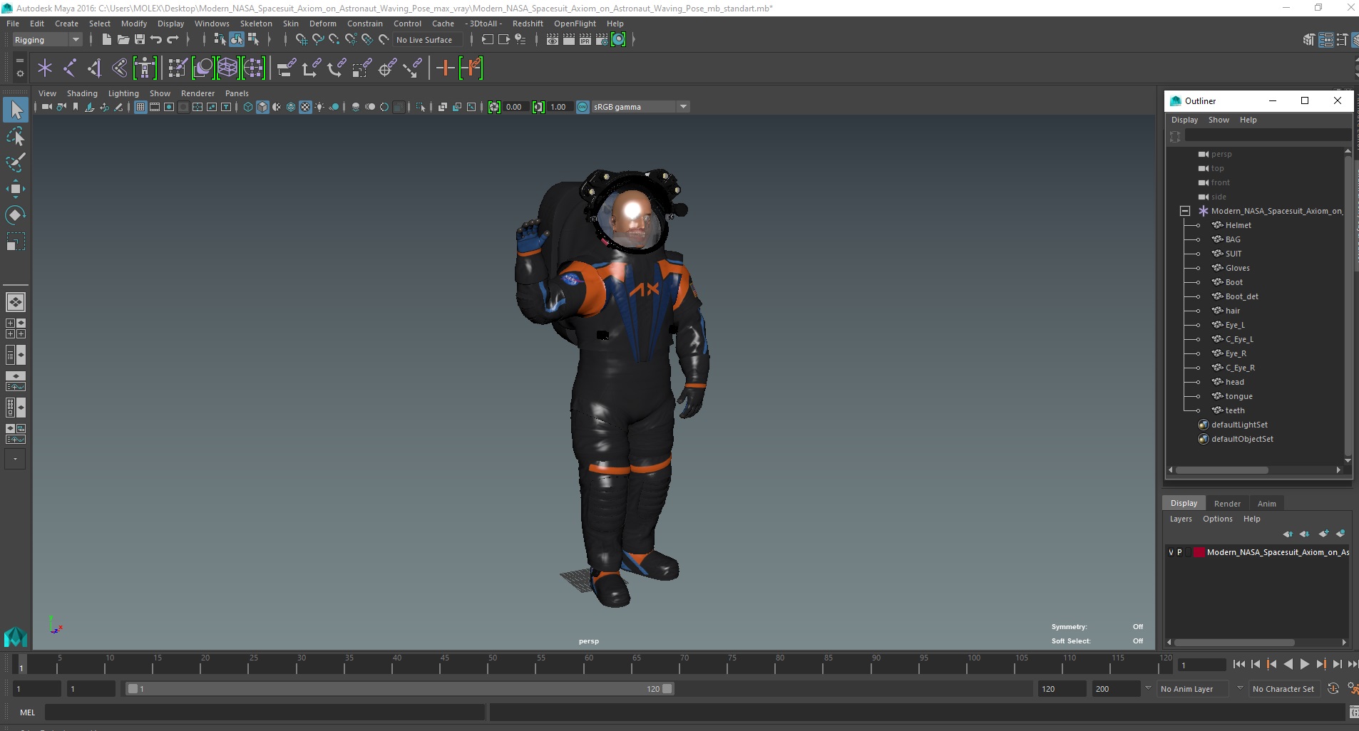 Modern NASA Spacesuit Axiom on Astronaut Waving Pose 3D