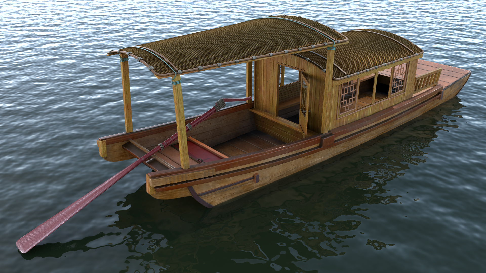 3D Traditional Chinese Wooden Passenger Boat