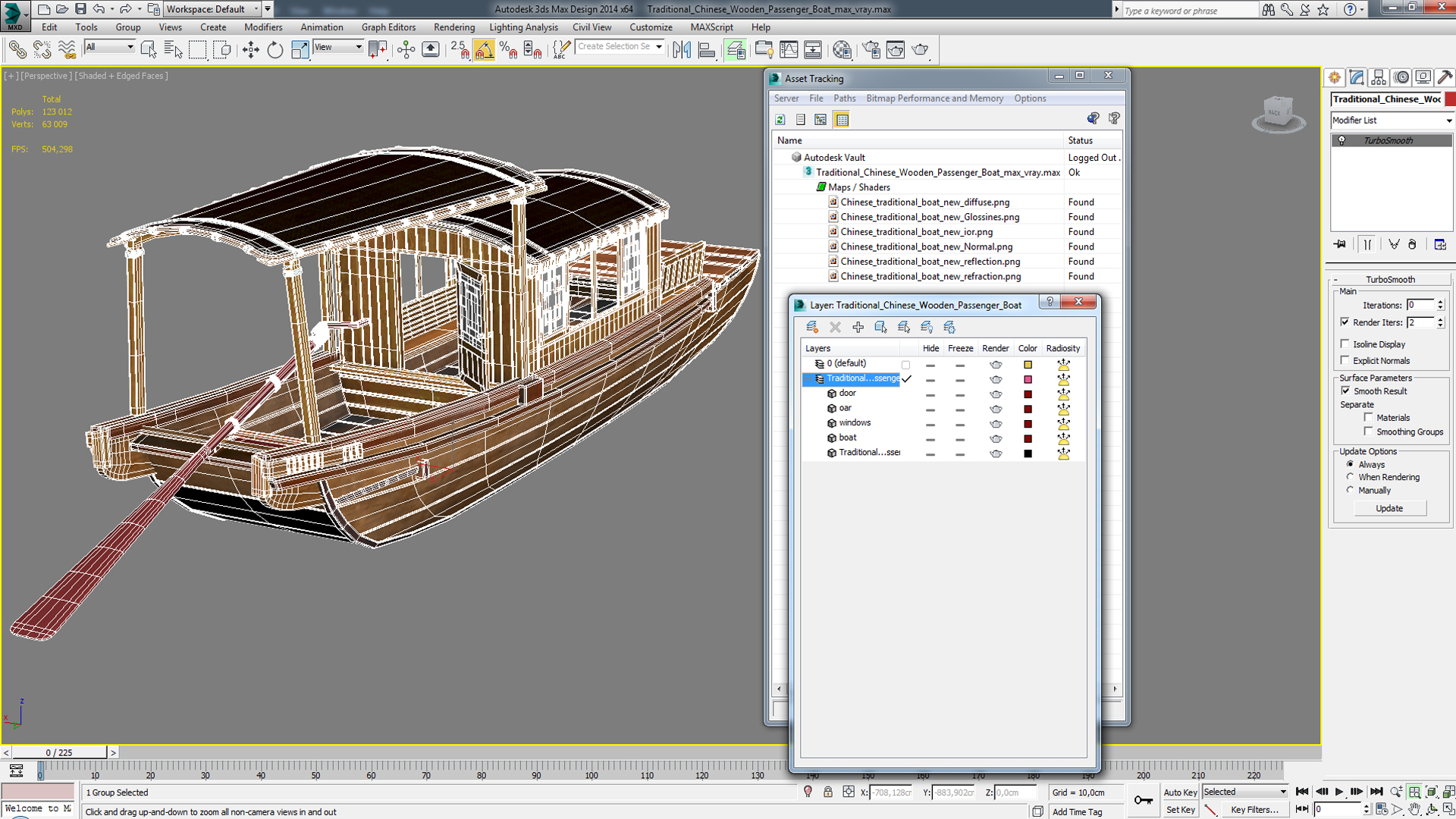 3D Traditional Chinese Wooden Passenger Boat