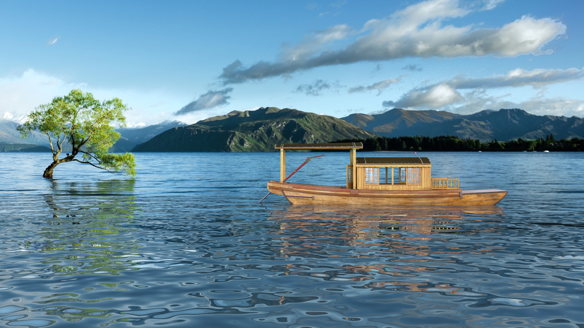 3D Traditional Chinese Wooden Passenger Boat