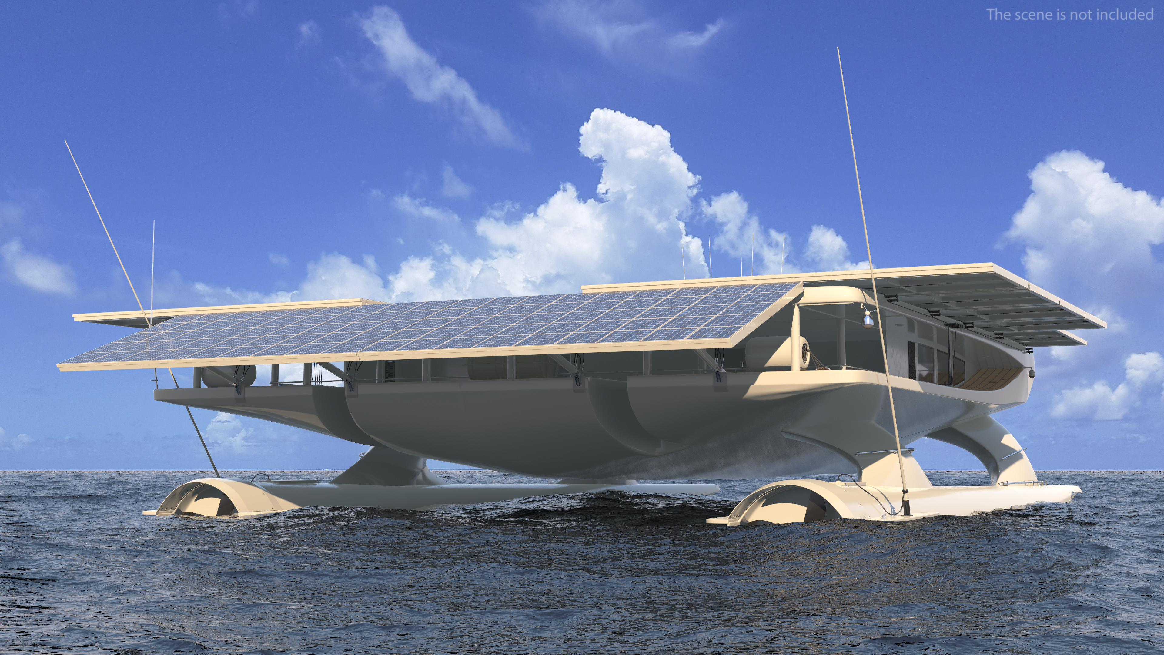 3D Solar Powered Yacht Simple Interior Rigged for Maya