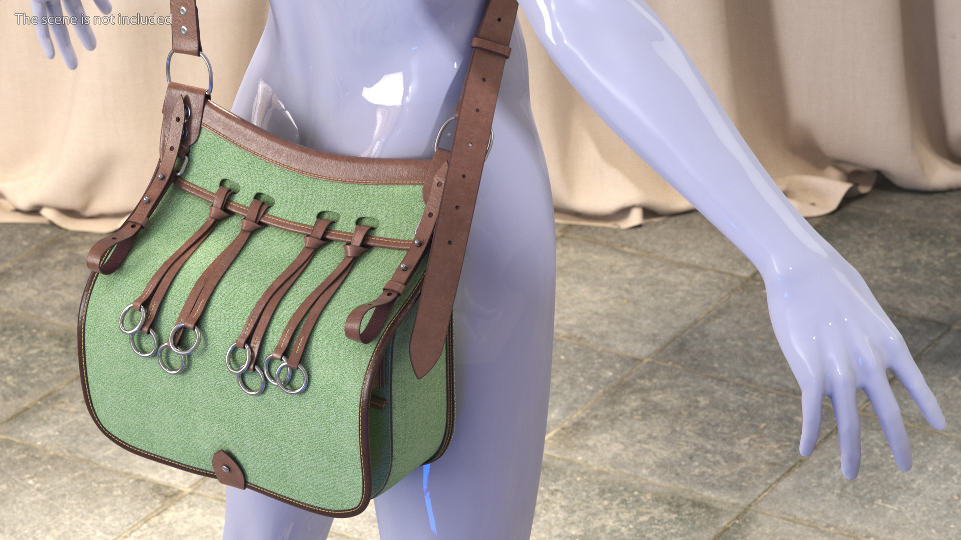 3D Green Vintage Leather Hunting Crossbody Bag model